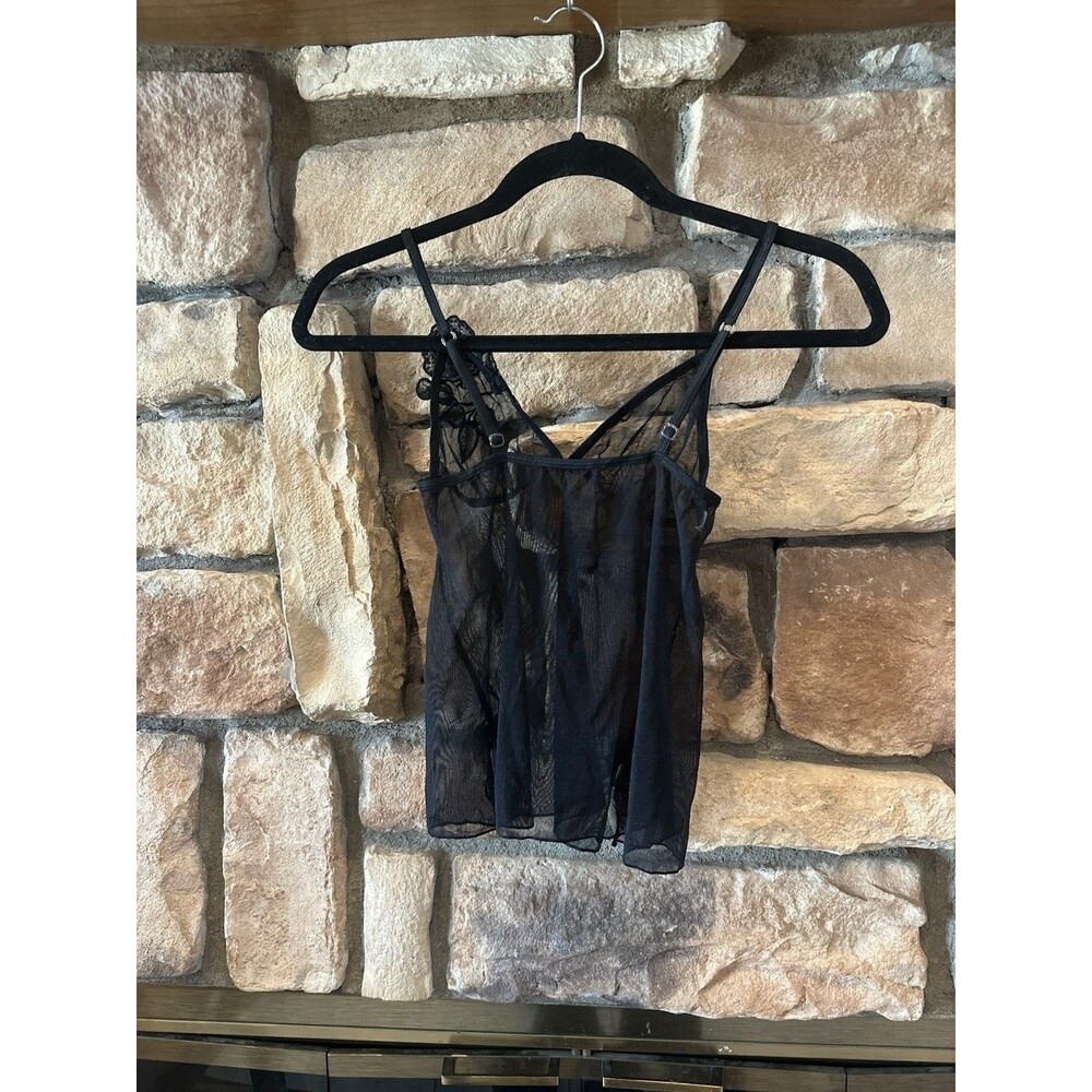 VTG Y2K Hypnotic Lingerie Sequin Euro Top 00s Cami Micro Mesh Bow Floral XS/S - Picture 2 of 6